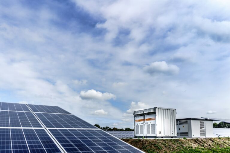 Solar panels on a sunny day for home energy storage